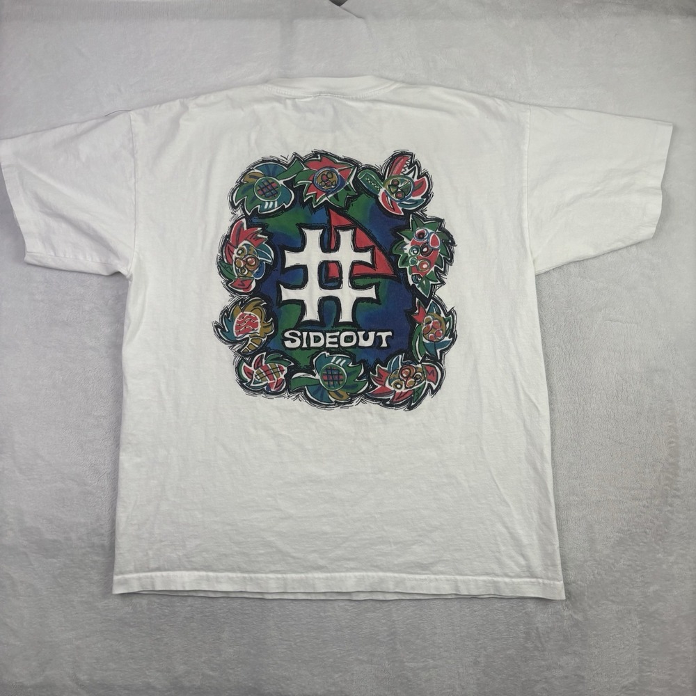 VTG Sideout Sport White Short Sleeve Graphic Single Stitch Shirt Men's XL  Surf
